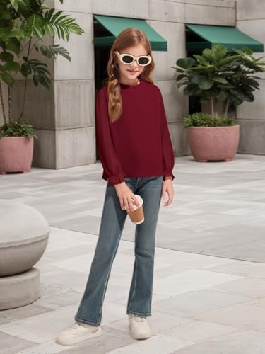 Image of Haloumoning Girls Long Sleeve Shirts Chiffon Blouses 5-14 Years