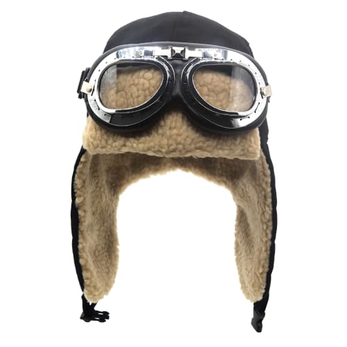 Cuhubyup Adults Vintage Aviator Hat Trapper Cap(Black Hat)