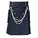 Black Modern Utility Kilt Scottish Fashion Gothic Kilts for Men with Fron Chain (26