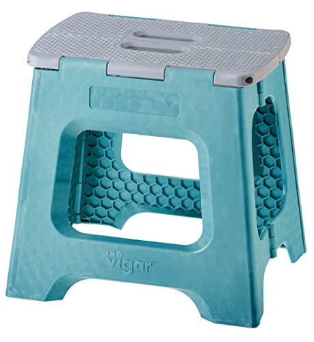 Vigar 12-1/2" Compact Foldable Stool - Lightweight 330 lb Capacity, Non-Slip Folding Step for Stability