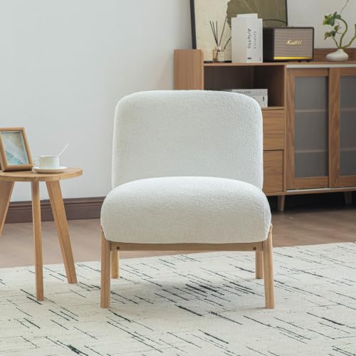 Set di 2 poltrone imbottite con gocce di pioggia egiziane in tessuto avorio con gambe in legno massello, sedia senza braccioli per soggiorno, camera da letto, sala d'attesa