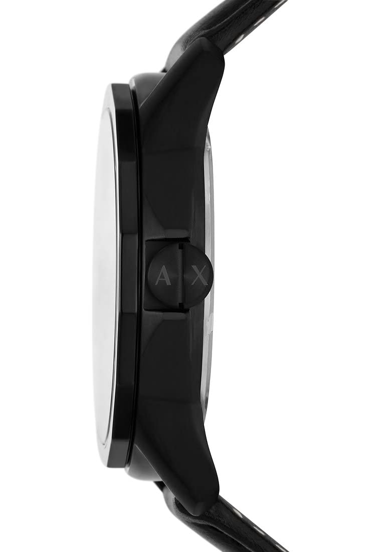 Armani Exchange Orologio da uomo, Movimento al quarzo con data giornaliera a tre lancette e cassa da 44 mm con cinturino in acciaio o in pelle