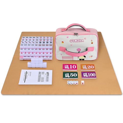 Set pequeño de mahjong chino rosa con 152 fichas y bolsa