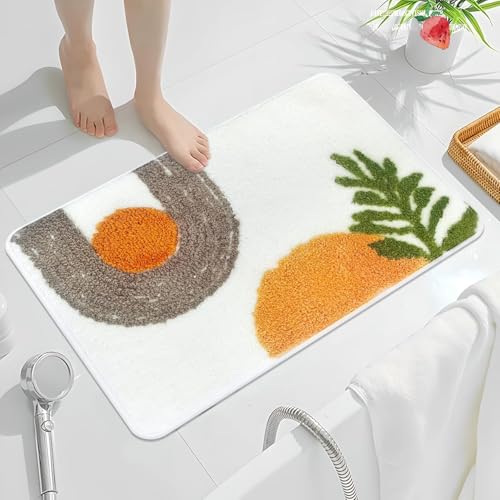 APROPHIC Alfombra de baño bohemia, alfombrilla de baño antideslizante súper absorbente para suelo de baño, bañera, ducha, decoración de baño, blanco, 50 x 80 cm