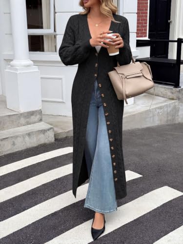 Image of Saodimallsu Womens Long Duster Cardigans Button Down Maxi Sweater Dress