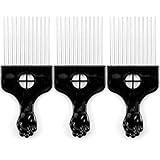 3 Packs Afro Comb Metal Pick Comb, Borogo Afro Braid Pick Hairdressing Detangle Wig Braid Straight Hair Styling Comb Styling Tool