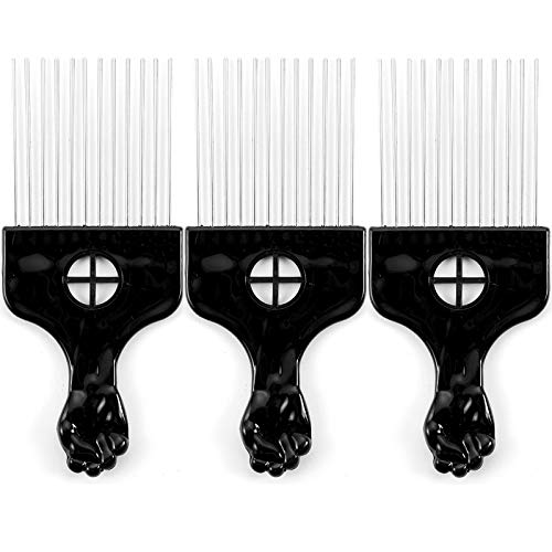 3 Packs Afro Comb Metal Pick Comb, Borogo Afro Braid Pick Hairdressing Detangle Wig Braid Straight Hair Styling Comb Styling Tool
