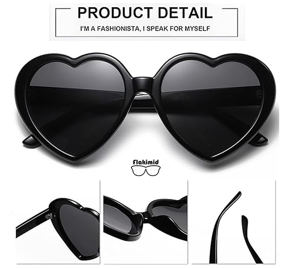 Heart Sunglasses for Women Vintage Love Eyeglasses Fashion Mirror Heart Shaped Sunglasses UV400 Protection (Black/Gray)4
