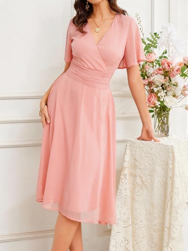Image of Women's Summer Elegant Chiffon Wrap V Neck Aline Dress