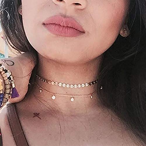 Preisvergleich Produktbild Anglacesmade Mehrschichtige Kristall-Choker Gold Scheibe Halskette Anhänger Halskette Bohemia Schmuck für Frauen und Mädchen