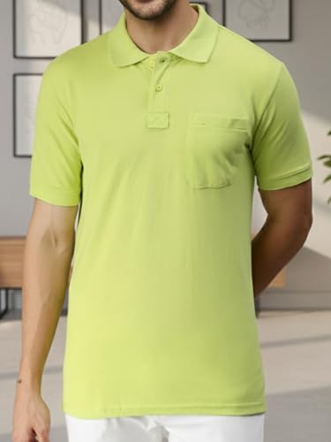 Image of Lux Cozi Men's Polo T-Shirt Regular Fit Half Sleeves with Pocket | Cotton Blend Polo Neck Collar T-Shirt for Men | Casual, Office Comfortable Breathable T-Shirt | Stylish Plain Tee