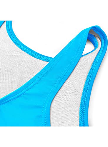 Image of SHEKINI Girls Solid Bathing Suits Kids One Piece Swimsuits U Neck Cute Swimwear Sky-Blue