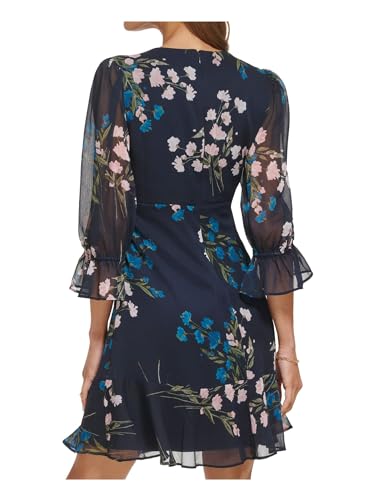 Image of DKNY Women's V-Neck Balloon Sleeve with Ruffle Hem