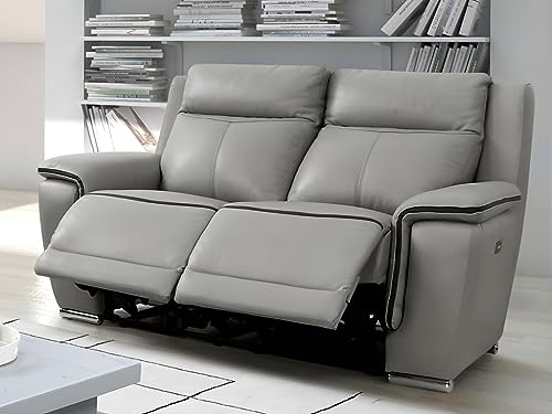 Vente-unique - Relaxsofa Leder elektrisch 2-Sitzer Paosa - Grau mit...