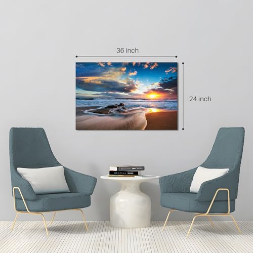 Artitude Beach Sunrise Canvas Wall Art: Modern Ocean Sea Wave Picture Coastal Rock Scene Painting Blue Seascape Print Relaxing Seaside Seashore Artwork Photography for Bedroom Living Room Decor by Artitude - Image 4