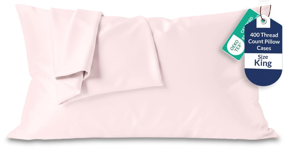 Image of Royale Linens 400 Thread Count 100% American Grown Cotton King Pillowcase Set - Luxury Sateen King Pillow case - 20 inchx40 inch Inch Soft & Smooth Set of 2 Pink Pillowcases - (King, Kyoto Blush)