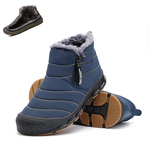 Snow Boots Mens Waterproof Winter Boots, Winter Shoes Men, Fur Lined Warm Slip Ankle Boots Zipper Closure Slip on Outdoor Boot Comfortable Walking Shoes