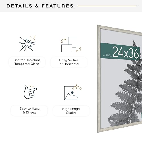 MCS Studio Gallery 24x36 Poster Frame Gray Woodgrain, Vertical & Horizontal Wall Hanging Large Picture Frame for Photos, Posters & Art Prints (2-Pack)