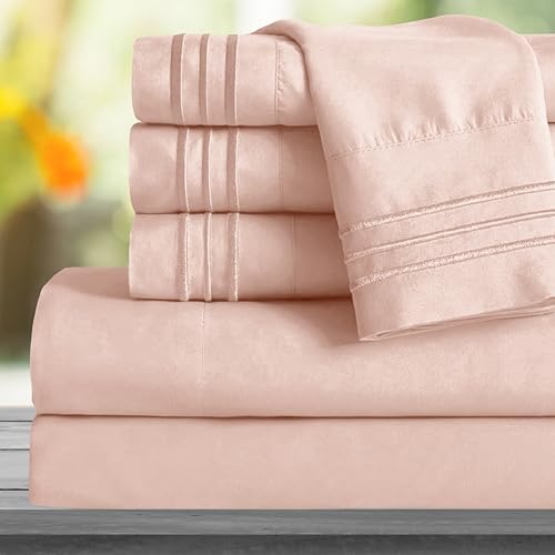 Image of Mocassi Twin XL Sheet Set - Luxury Hotel 1800 Premier Bedding Sheets & Pillowcases - Ultra Soft Breathable & Cooling Bed Sheets - Deep Pocket - Wrinkle Resistant - 4 Piece Set - Twin XL, Blush Pink