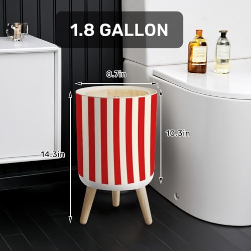 Caneca de basura con tapa 7L diseño rayas rojas y blancas miniatura 2