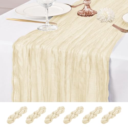 6 Pièces Chemin de Table Ivory, Chemin de Table en Toile à Fromage 55x300 cm Chemins de Table en Gaze Rustique Chemins de Table en Tissu Transparent Long Romantique...