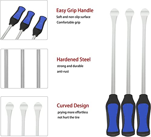 BLACKHORSE-RACING Motorcycle Tire Spoon Dirt Bike Tire Changing Tools Kit with Durable Bag, 3Pcs 14.5 Inch Tire Spoons, 3 Rim Protectors, 1 Valve Tool & 6 Valve Cores (Blue)