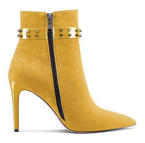 NobleOnly Women Stiletto High Heel Pointed Toe Ankle Boots Short Bootie Slip-on Zipper Dress Sexy Party 3.9 Inches Heels Boots3