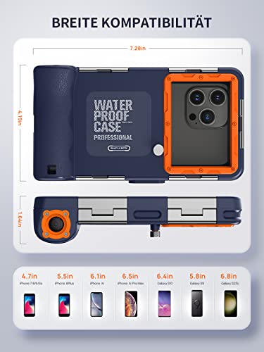 Lanhiem Wasserdicht Handyhülle IPX8 Universelle Tauchen Professionelle Handy Unterwasser Hülle Wasserfeste tief 15M Handytasche für iPhone Samsung Huawei Xiaomi Redmi, Tauchen Schnorcheln Surfen Case