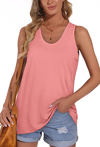 Ofeefan Summer Tank Tops For Women Soft Loose Fit Layer Tunic Shirts Coral Xl #TOP2
