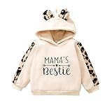 Kleinkind Baby Mädchen Mamas Bestie Sweatshirt Herbst Winter Langarm Pullover Tops Shirts Niedliche Bärenohr Hoodies Leopard Outfits Beige 130 5-6 Jahre