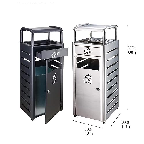 Durable Stainless Steel Trash Can with Built-in Ashtray - Stylish Waste Bin for Hotels, Gardens, Outdoor Spaces, and Patios - Weather-Resistant Design