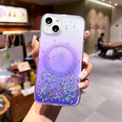 Coque iPhone 15 Pro Max dégradée paillettes violette en acrylique transparent magnétique