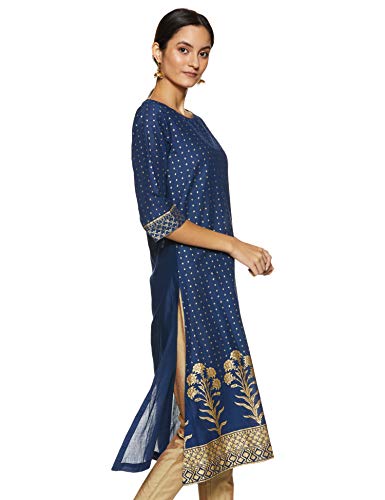 Image of BIBA Womens Mandarin Collar Printed Kurta