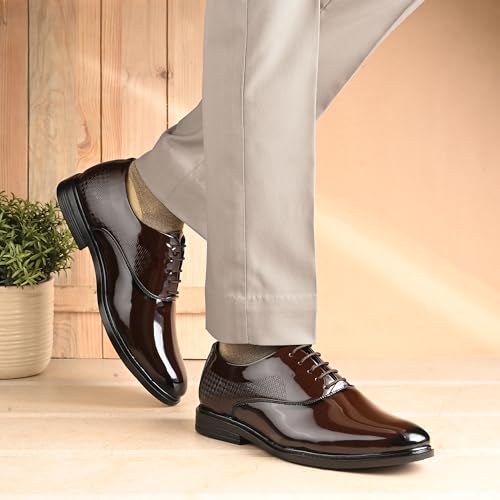 Image of Centrino Men's Formal Glossy Lace-Up Shoes | Patent Leather Oxford Dress Shoes|Comfortable Pointed Toe Formal Shoe| Stylish Looking Footwear for Formal Business Wedding & Office Shoes (9357)