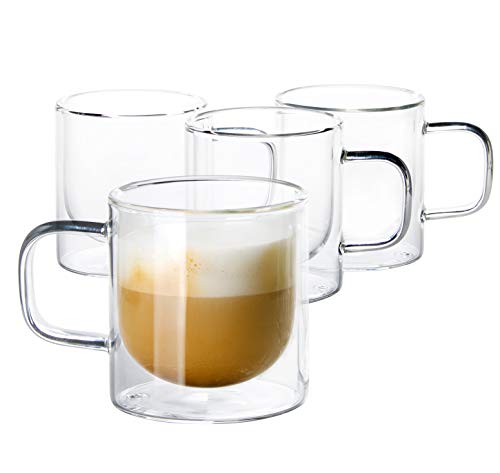 Bely Double Wall Glass Coffee Cups,Set of 4 (12oz, 350ml),Insulated Clear Coffee Mug,Coffee Glass,Tea Cups,Latte Cups,Glass Coffee Mug,Beer Glasses,Latte Mug,Clear Mugs,Glass Cups,Glass Tea Mugs
