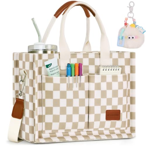 Image of BECOJADDE Structured Canvas Tote Bag for Women, Multi-Compartment Zippered Purse for Work Bible Travel
