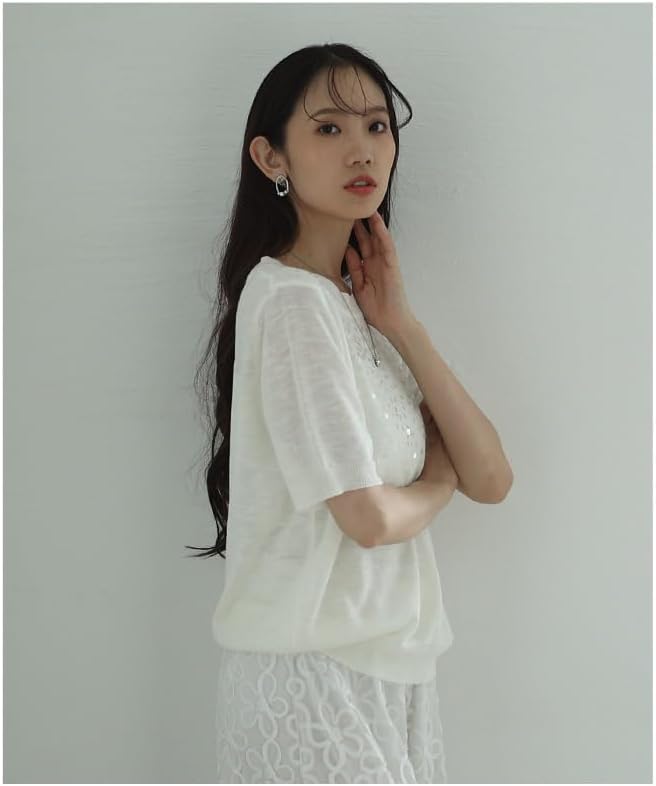 [sawa &aacute; la mode] 品 の ある 煌めき 放つ スパンコール サマー ニット トップス レディース ファッション トッ