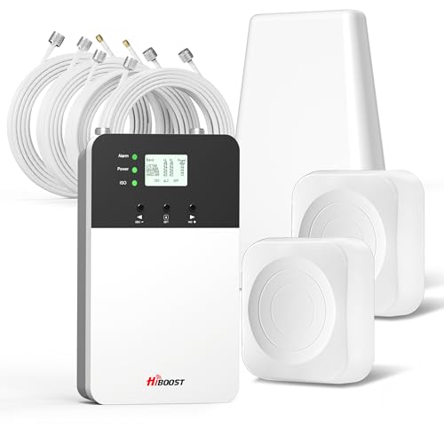 Image of Hiboost Cell Phone Signal Booster-Upgraded Dual-Antenna, Covers up to 9,000 sq ft and Boost 5G and 4G LTE Signals for All US Carriers (Verizon, AT&T, T-Mobile and More), FCC and App Support, 70dB