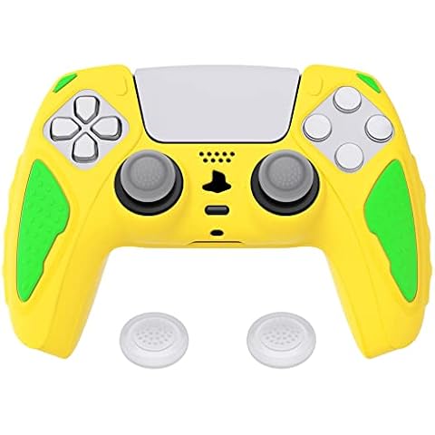 PlayVital Silikon Hülle für ps5 Controller,Case Anti-Rutsche Schutzhülle Hülle Griffe Skin Weiches Gummi Grips für ps5 Wireless Controller(Legende Gelb & Grün) Cover