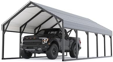 12 x 26 FT Metal Carport, Heavy Duty Carports Reinforced Frame and Steel Roof, All-Weather Shelter Canopy for Pickups, Boats, Cars, and Tractors