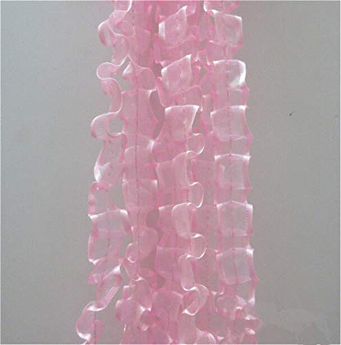 5 Yard Pleated Organza Gathered Mesh Ruffle Chiffon Lace Edge Trim Ribbon 4/5" Width Vintage Edging Trimmings Fabric Embroidered Applique Sewing Craft Wedding Bridal Dress Party Decoration (Pink) #TOP27