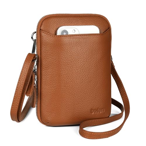 Image of befen Genuine Leather Crossbody Cell Phone Purse for Women, Small Zip Around RFID Blocking Crossbody Wallet Bags