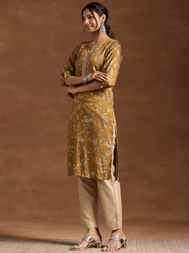 Image of Libas Womens Printed Silk Straight Kurta for Women Suit