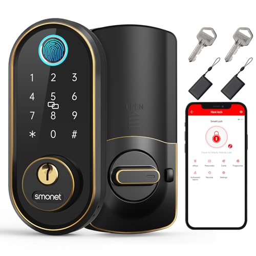 Smart Keyless Entry Door Lock – Fingerprint Electronic Deadbolt Touchscreen Keypad SMONET Biometric Digital Bluetooth Door Lock Smart Deadbolt Work with Alexa for Homes and Hotel
