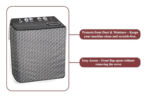 Image of The Furnishing Tree Polyester Waterproof Semi Automatic Washing Machine Cover Suitable for LG 6 Kg, Dimension DxWxH In Cms: ( 49.5x80x89 ), Basketweave Pattern Grey