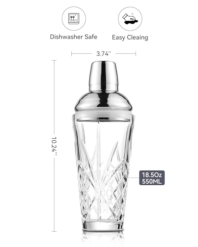 Crystal Glass Cocktail & Vintage Shaker W/Cut Design, 18.5oz Jumbo Vol,Exquisite Martini Shaker for Mixology, Barware,Tableware,Kitchware, Holiday, Christmas, Father's Day,Matcha&Espresso Funny Drink - Image 4