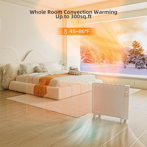 1500W Electric Heater Wall Mounted & Freestanding, White Aluminum Convection Panel Heater for Indoor Use w/Remote Control, 24H Timer, Touch Screen, Quiet Heating & Overheat Protection for Bedroom by Kucreiheat - Image 4