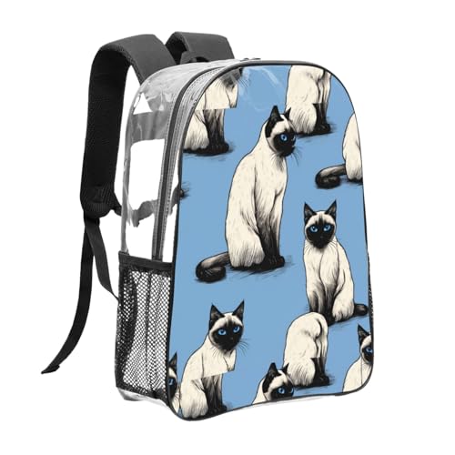 Fun cat Print Work Travel Stadium Events Transparent Backpack PVC Clear Bag Large Side Pockets3