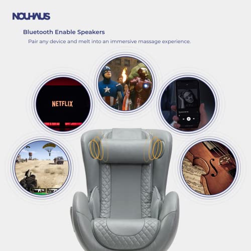Nouhaus Classic Massage Chair With Ottoman. Grey Leather Lounge Chair, With Percussive & Shiatsu Chair Massager, Bluetooth Speaker And Recliner. 15Deg Reclining Chair With Spot And Full Body Massager #TOP4
