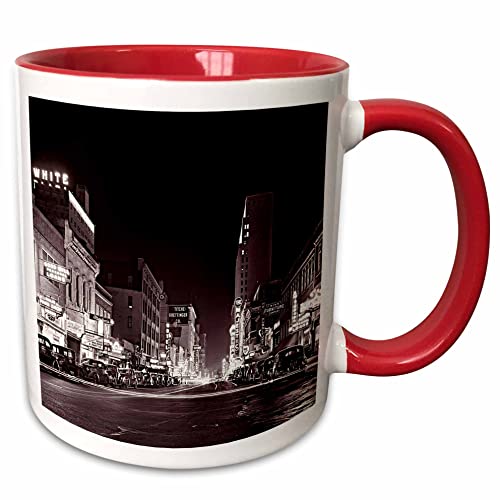 3dRose Elm Street at night in Dallas, Texas Date 1942 15oz Two-Tone Red Mug